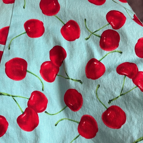 Eva Rose swing midi skirt cherries red blue cotton sz M - Picture 2 of 4